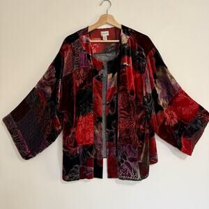 Chicos 3 (XL) Velvet Burnout Open Kimono Silk Blend - Open Front - Boho Romantic